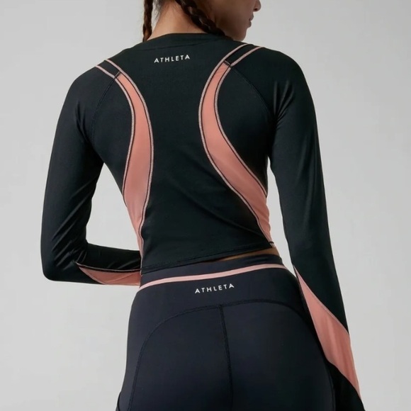 Athleta ignite shirt Palermo pink and black stretch with mesh xl cropped NEW - Picture 1 of 10